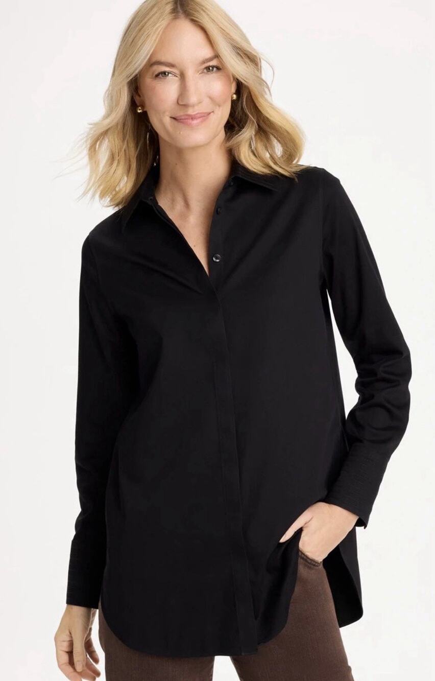 Chico's 3 black Button Up Tunic Blouse Top Shirt Quiet luxury designer career XL
